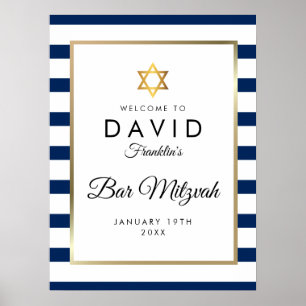 Affiche Panneau de bienvenue Bar Mitzvah bleu marine blanc