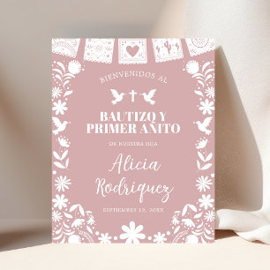 Affiche Panneau de bienvenue BAUTIZO Rose Cielito Lindo