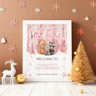 Affiche Panneau de bienvenue Bear Pink First Winter Oneder