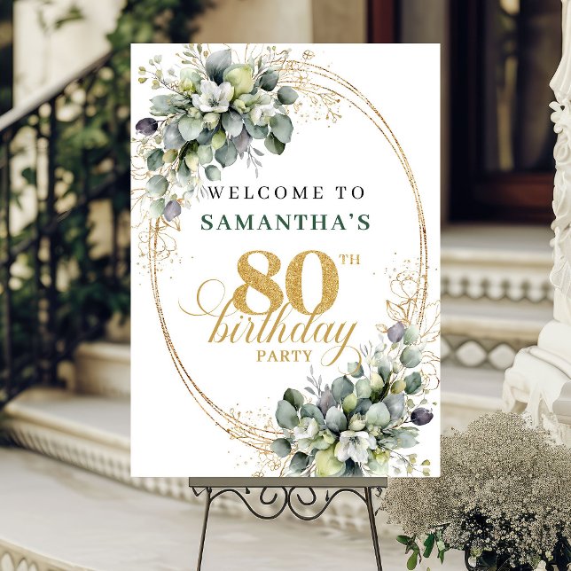 Affiche Panneau de bienvenue Boho 80ème Botanique Verdure (Boho 80th Botanical Greenery Welcome Sign)