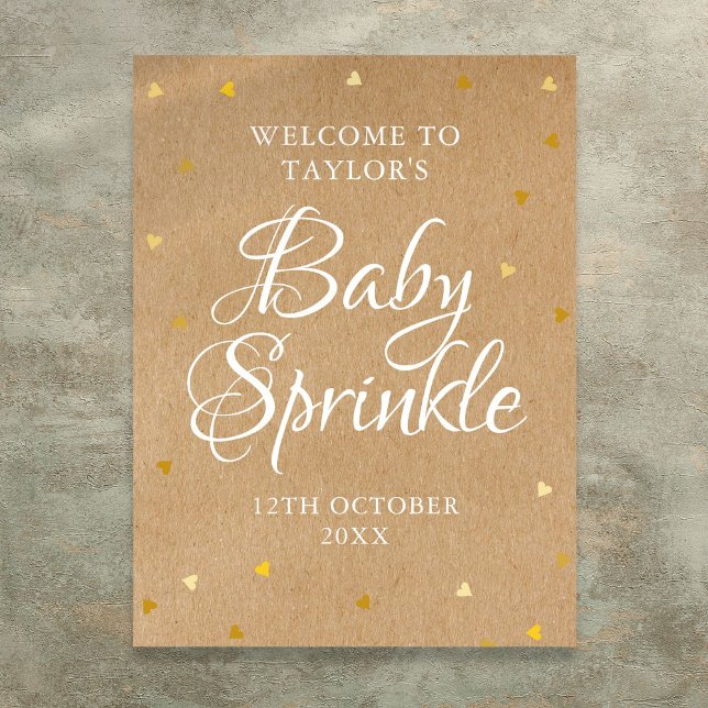 Affiche Panneau de bienvenue Boho Baby Sprinkle Gold Love  (Gold Love Hearts Baby Sprinkle Boho Welcome Sign)