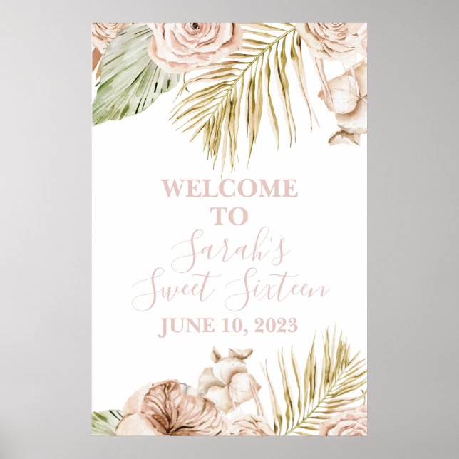 Affiche Panneau de bienvenue Boho Sweet 16 (Devant)
