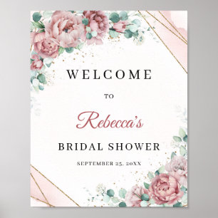 Affiche Panneau de bienvenue cadre doré fleurs de eucalypt