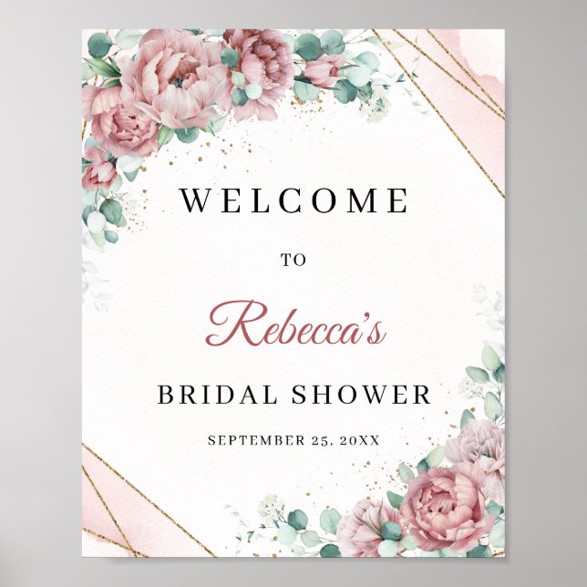 Affiche Panneau de bienvenue cadre doré fleurs de eucalypt (Devant)