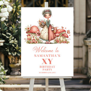 Affiche Panneau de bienvenue champignon rose pour la 5ème