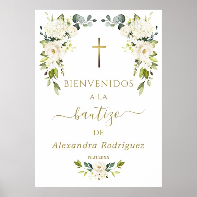 Affiche Panneau de bienvenue Charm White Flowers pour bapt (Devant)