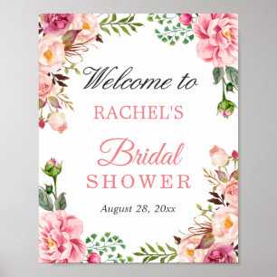 Affiche Panneau de bienvenue chic aux fleurs rose pâle pou