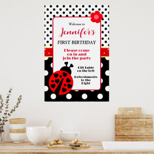 Affiche Panneau de bienvenue coccinelle rouge et noire mig