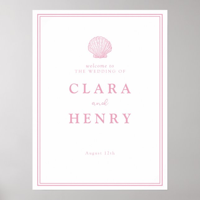 Affiche Panneau de bienvenue côtier Rose Pâle Coquillage (Devant)