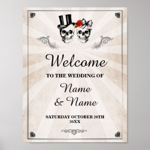 Affiche Panneau de bienvenue crâne rustique Halloween Rose