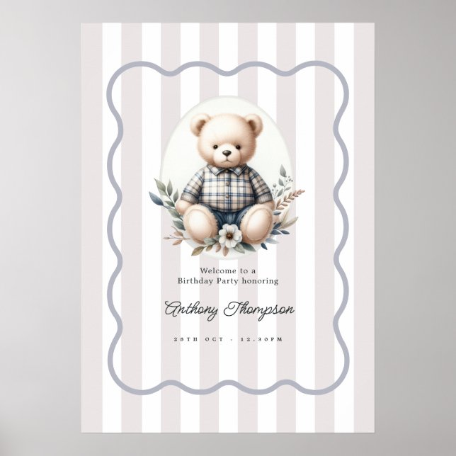 Affiche Panneau de bienvenue d'anniversaire avec un ours e (Devant)