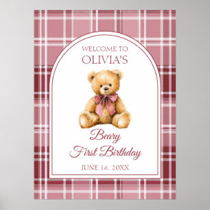Affiche Panneau de bienvenue d'anniversaire avec un ours e
