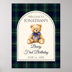 Affiche Panneau de bienvenue d'anniversaire avec un ours e