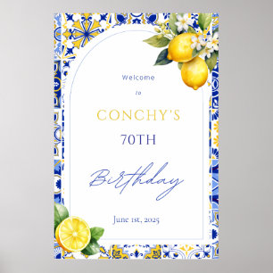 Affiche Panneau de bienvenue d'anniversaire Citron Carreau