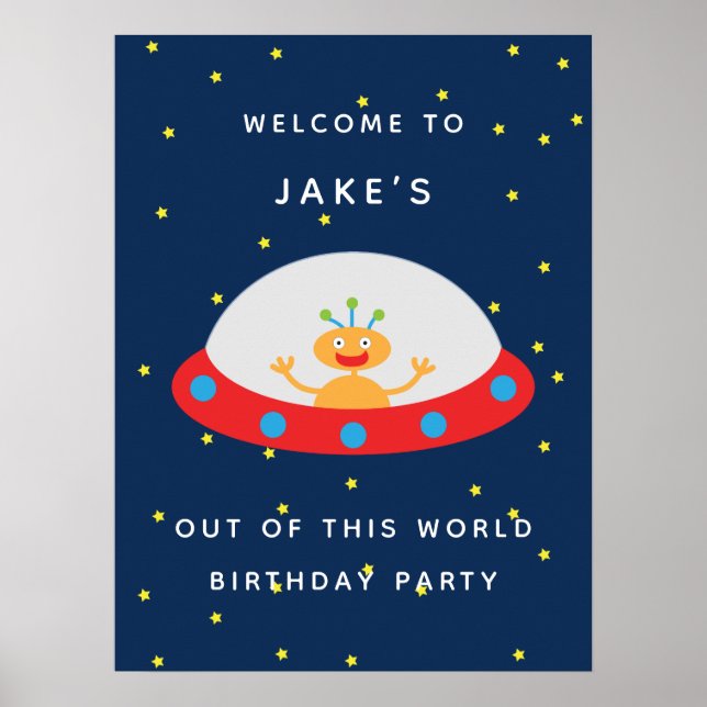 Affiche Panneau de bienvenue d'anniversaire d'alien hors d (Devant)