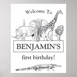 Affiche Panneau de bienvenue d'anniversaire d'animaux de z