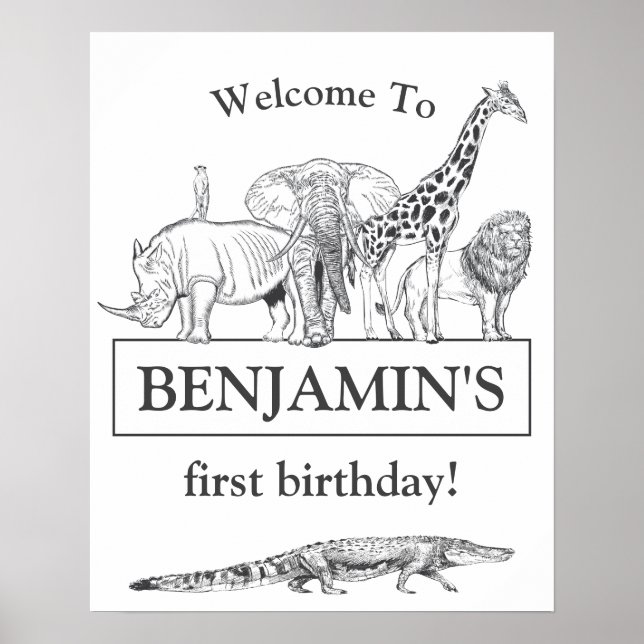 Affiche Panneau de bienvenue d'anniversaire d'animaux de z (Devant)