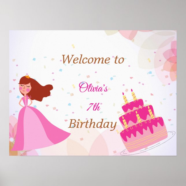 Affiche Panneau de bienvenue d'anniversaire de princesse D (Devant)