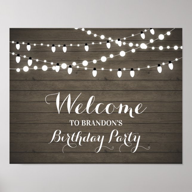Affiche Panneau de bienvenue d'anniversaire en bois rustiq (Devant)