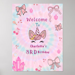 Affiche Panneau de bienvenue d'anniversaire licorne à arc