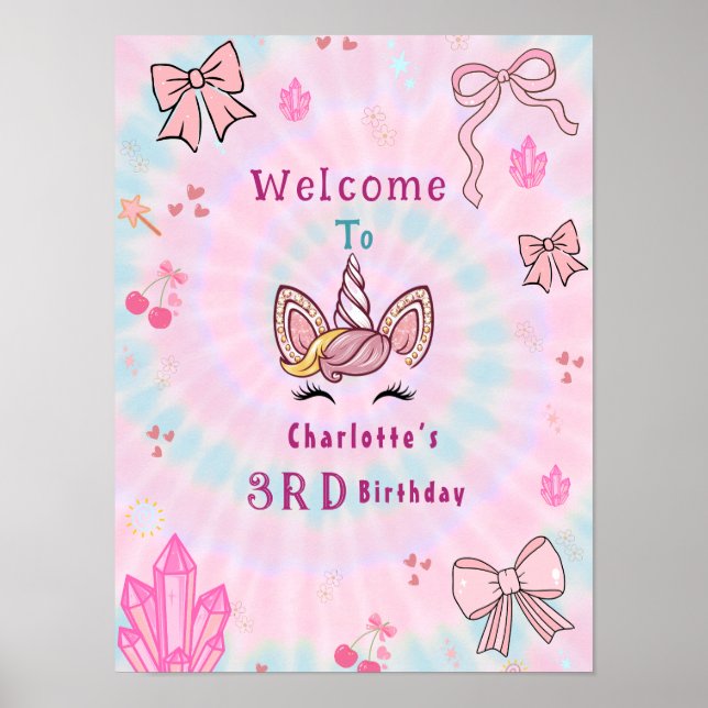 Affiche Panneau de bienvenue d'anniversaire licorne à arc  (Devant)