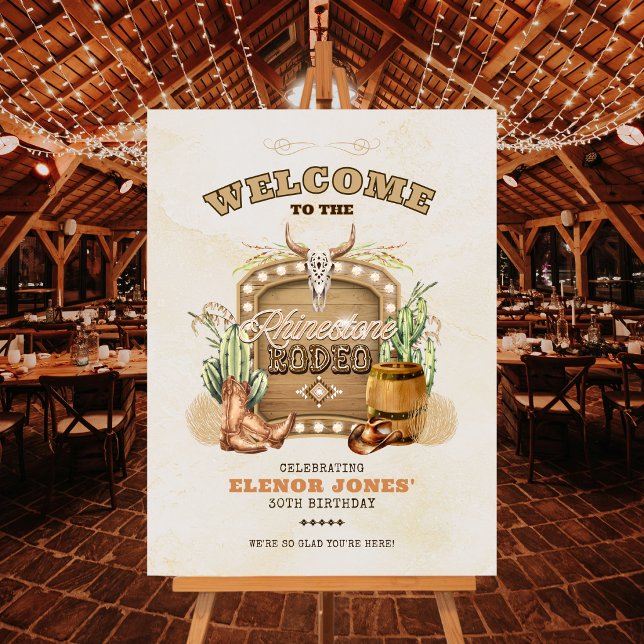Affiche Panneau de bienvenue d'anniversaire Rhinestone Rod (Western Theme Welcome Sign with a little bling!)