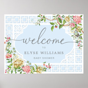 Affiche Panneau de bienvenue de baby shower à motif floral
