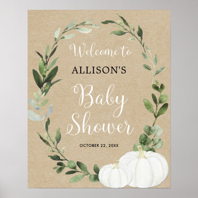 Affiche Panneau de bienvenue de baby shower citrouille bla (Devant)