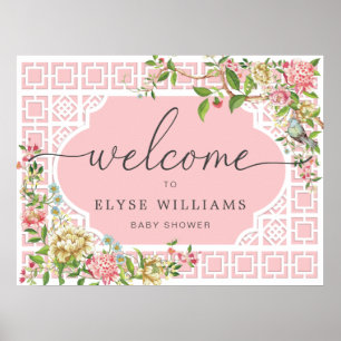 Affiche Panneau de bienvenue de baby shower floral chinois
