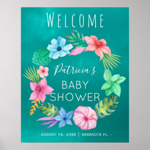 Affiche Panneau de bienvenue de baby shower turquoise bleu