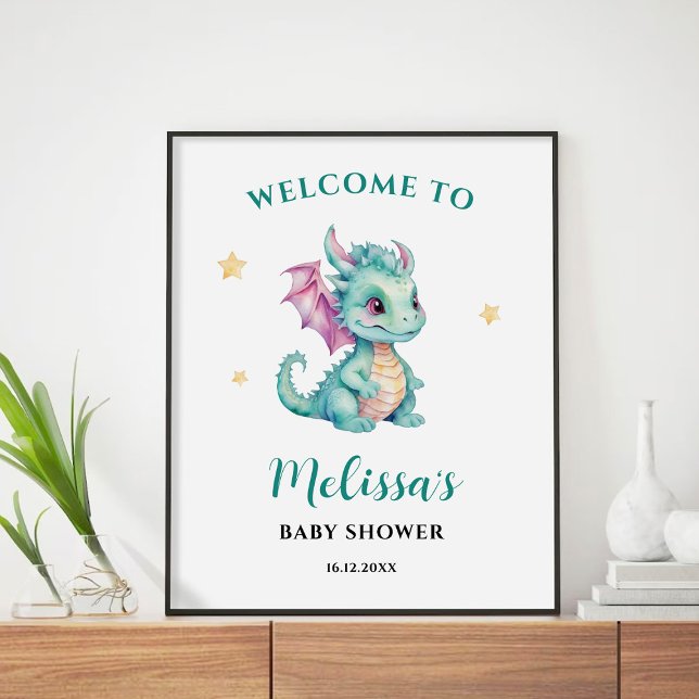 Affiche Panneau de bienvenue de bébé dragon mignon (Créateur téléchargé)
