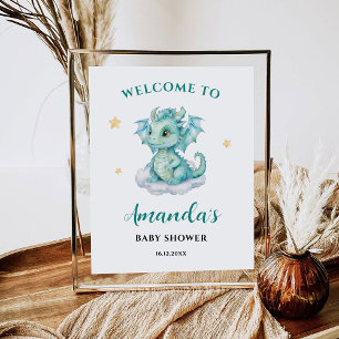 Affiche Panneau de bienvenue de bébé dragon mignon