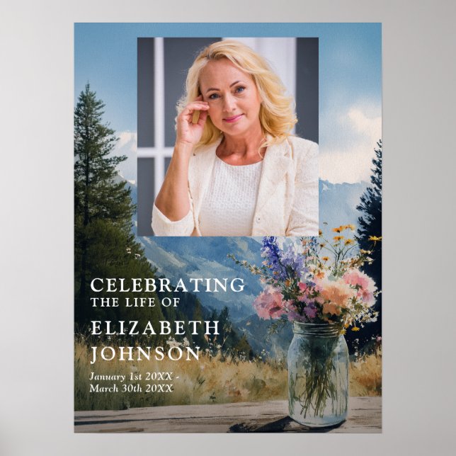 Affiche Panneau de bienvenue de célébration de vie florale (Devant)