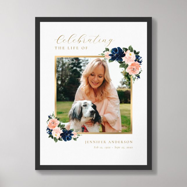 Affiche Panneau de bienvenue de célébration de vie florale (Framed)