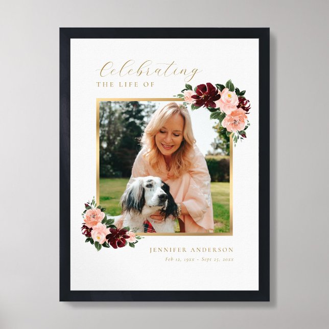 Affiche Panneau de bienvenue de célébration de vie florale (Framed)