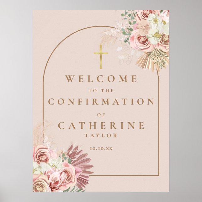 Affiche Panneau de bienvenue de confirmation florale d'her (Devant)