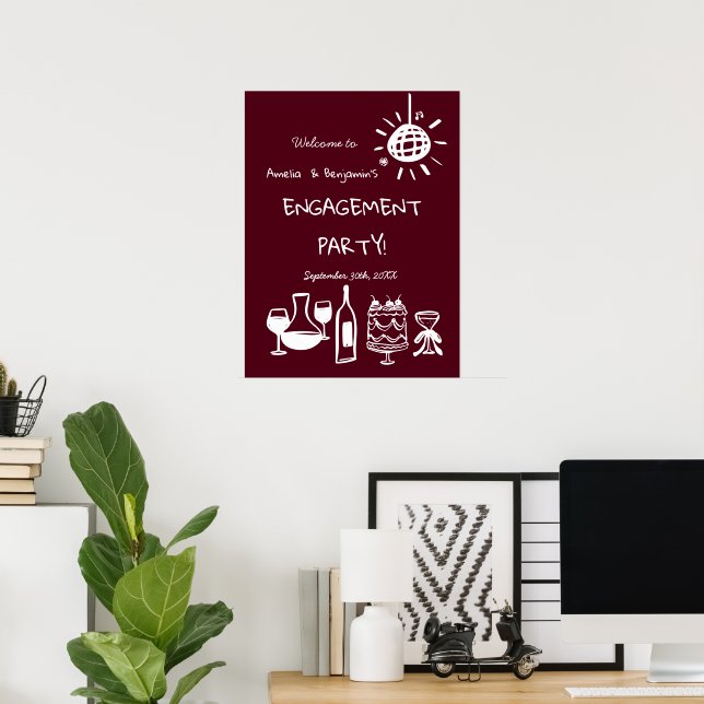 Affiche Panneau de bienvenue de fête de fiançailles dessin (Bureau à domicile)