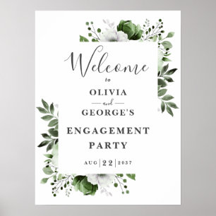 Affiche Panneau de bienvenue de fête de fiançailles floral