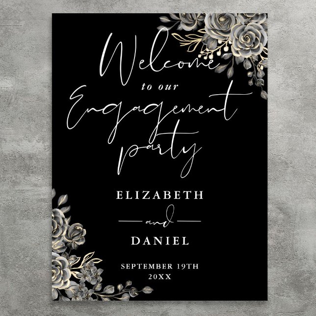 Affiche Panneau de bienvenue de fête de fiançailles floral (Gothic Floral Engagement Party Welcome Sign
)