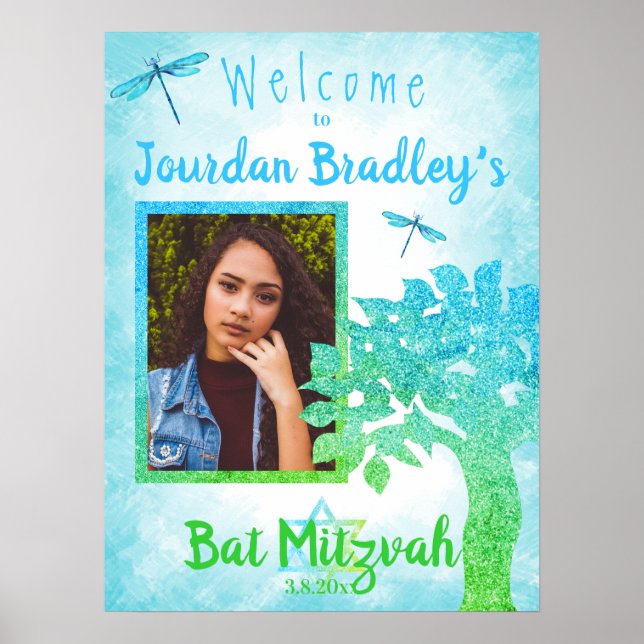 Affiche Panneau de bienvenue de fête turquoise et vert (Devant)