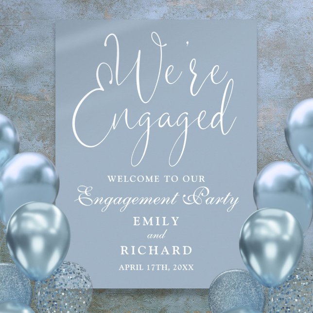 Affiche Panneau de bienvenue de fiançailles Dusty Blue We' (Dusty Blue We're Engaged Engagement Welcome Sign)