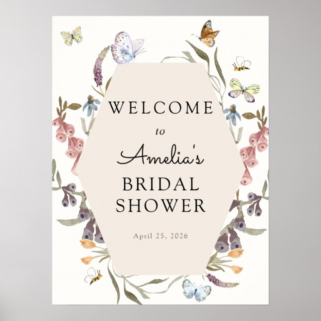 Affiche Panneau de Bienvenue de Jardin de Fleurs Papillon  (Devant)
