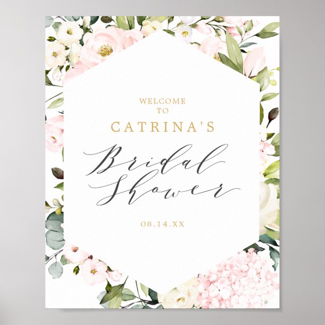 Affiche Panneau de bienvenue de la douche de mariée floral (Devant)