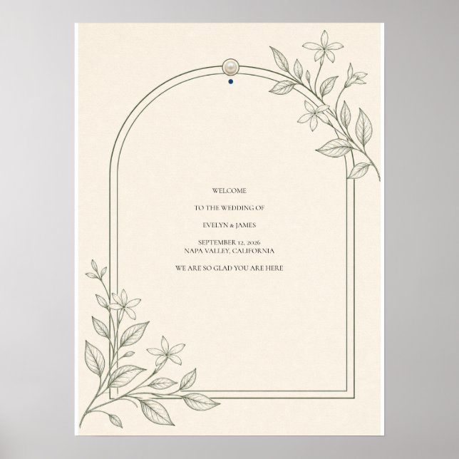 Affiche Panneau de bienvenue de mariage à arche botanique  (Devant)
