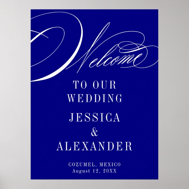 Affiche Panneau de bienvenue de mariage à calligraphie ble (Devant)