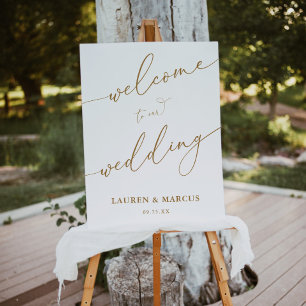 Affiche Panneau de bienvenue de mariage à calligraphie dor