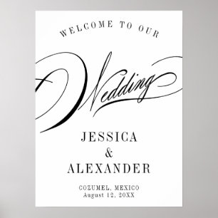 Affiche Panneau de bienvenue de mariage à calligraphie élé