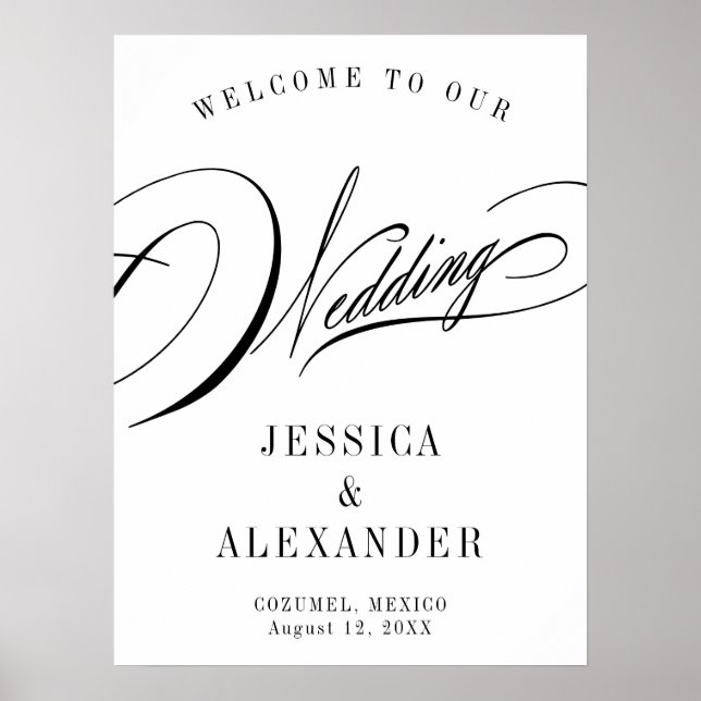 Affiche Panneau de bienvenue de mariage à calligraphie élé (Devant)