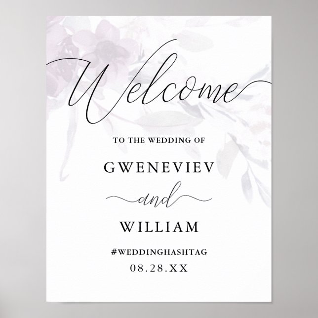 Affiche Panneau de bienvenue de mariage à calligraphie flo (Devant)