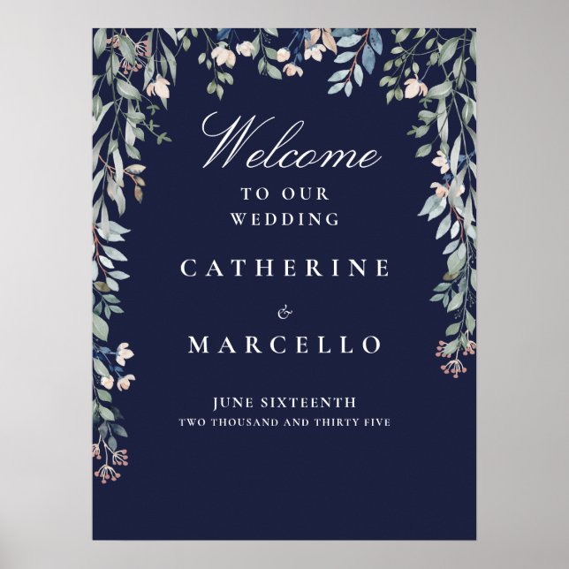 Affiche Panneau de bienvenue de mariage à cascade florale  (Devant)